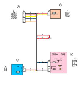 Схема электрических соединений жгута проводов дополнительного заднего правого (задней двери) ВАЗ 2170 (Приора).