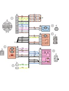 Схема электрических соединений жгута проводов дополнительного заднего правого (жгута проводов правой передней двери) автомобилей Лада Калина 11174, 11184, 11184.
