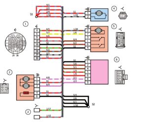 Схема электрических соединений жгута проводов дополнительного заднего левого (жгута проводов левой передней двери) автомобилей Лада Калина 11174, 11184, 11184.