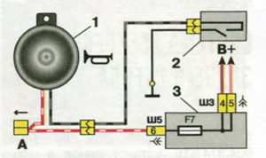 Схема включения звукового сигнала автомобилей семейства ВАЗ-2110