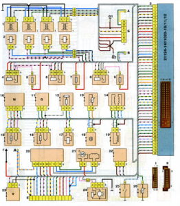 Схема соединений системы управления двигателем ВАЗ-21124 с распределённым впрыском топлива под нормы токсичности Евро-3 (контроллер М7.9.7).