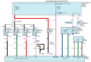 Электрическая принципиальная схема системы управления распределенным впрыском MFI (G4FA/G4FC: GAMMA 1.4L/1.6L) автомобиля Kia Rio