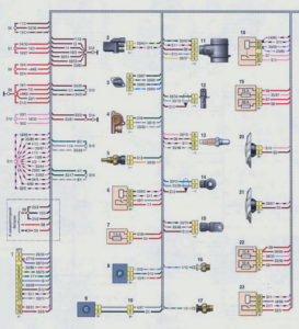 Схема соединений жгута проводов системы управления двигателем (с 2009 г.) Шевроле Нива.