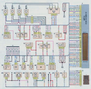 Схема электрических соединений системы управления двигателем автомобиля выпуска до 2009 г Шевроле Нива.