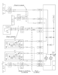 Схема подключения плафонов освещения МАЗ-5440E9, 5340E9, 6310E9, 6430E9 с двигателем Mercedes OM501LAV/4 (Евро-5).