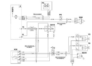 Схема системы управления самосвальной платформой V=20 m3 МАЗ 5340M4, 5550M4, 6312М4 (Mercedes, Евро-6).