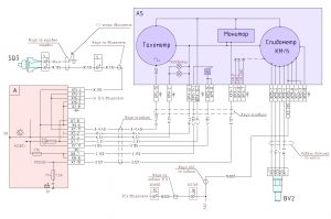 Схема подключения системы цифрового тахометра, тахометра и датчика нейтрали фар МАЗ-6312В9.