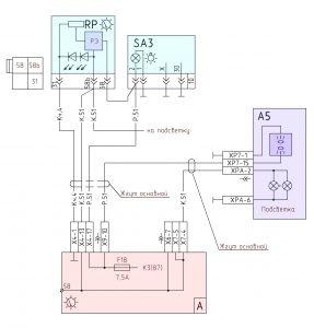 Схема подключения подсветки органов управления МАЗ-6312В9.