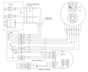 Схема системы тахографа и тахометра МАЗ-6430, двигатели ЯМЗ, MAN, Евро-1, 2, 3, БКА-3, 643008-3700001 И.