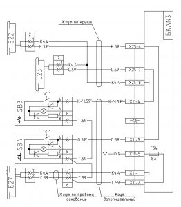 Схема подключения плафонов освещения МАЗ 643069 с блоком коммутации БКА-3.