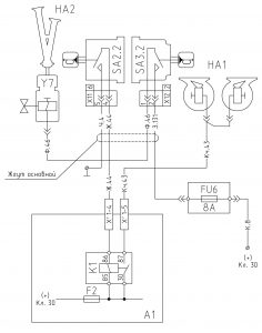 Схема включения звуковых сигналов МАЗ-642205 (2008 год).