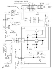 Схема включения контрольных ламп уровня масла в бачке ГУР и уровня охлаждающей жидкости двигателя МАЗ-642205 (2008 год).