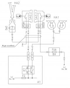 Схема включения звуковых сигналов МАЗ-630305.