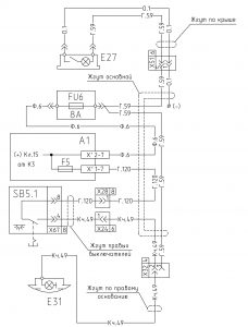 Схема включения плафонов освещения салона, спального места и плафона освещения двигателя МАЗ-555102.