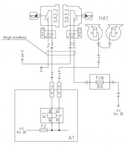 Схема включения звуковых сигналов МАЗ-543205 (2008 год).