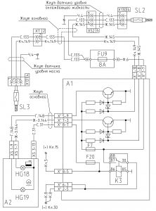 Схема включения контрольных ламп уровня масла в бачке ГУР и уровня охлаждающей жидкости двигателя МАЗ-543205 (2008 год).