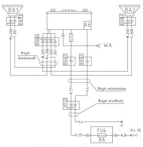 Схема подключения магнитолы МАЗ-630305.