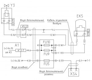 Схема включения осушителя воздуха и клапана глушения двигателя МАЗ-543205 (2008 год).