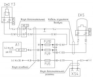 Схема включения осушителя воздуха и клапана глушения двигателя МАЗ-533605 (2008 год).
