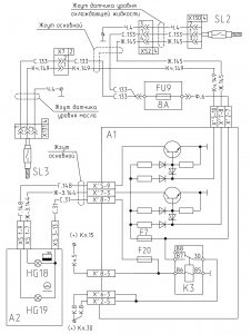 Схема включения контрольных ламп уровня масла в бачке ГУР и уровня охлаждающей жидкости двигателя МАЗ-555102.