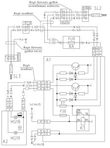 Схема включения контрольных ламп уровня масла в бачке ГУР и уровня охлаждающей жидкости двигателя МАЗ-551605 (2008 год).
