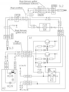 Схема включения контрольных ламп уровня масла в бачке ГУР и уровня охлаждающей жидкости двигателя МАЗ-630305.