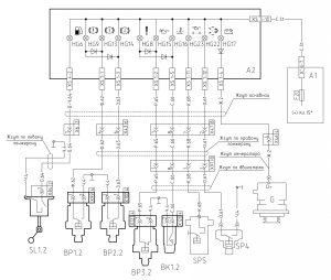 Схема включения аварийных контрольных ламп МАЗ-630305.