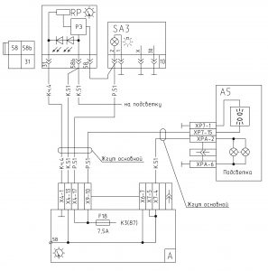 Схема подключения подсветки органов управления МАЗ-4371P2 ММЗ Е4.