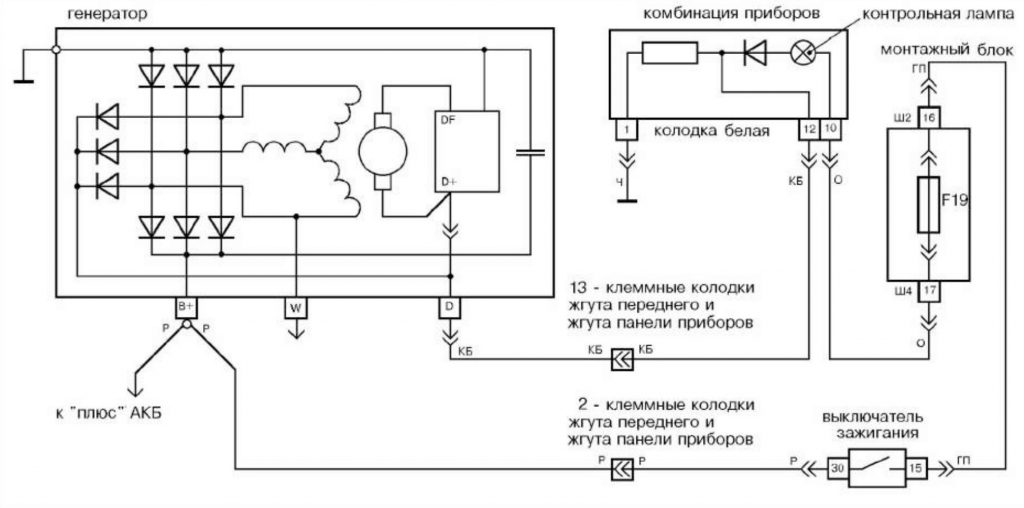 Схема возбуждения генератора приора 16 клапанов