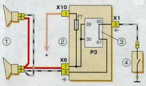 Схема включения звуковых сигналов ВАЗ 2107.