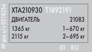 Идентификационные номера (VIN) ВАЗ-2109, ВАЗ-2108.