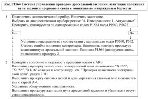 Р1564 – диагностическая карта кода неисправности ЭСУД ЕВРО-4 МЕ17.9.7 LADA PRIORA, LADA KALINA, LADA 4×4.